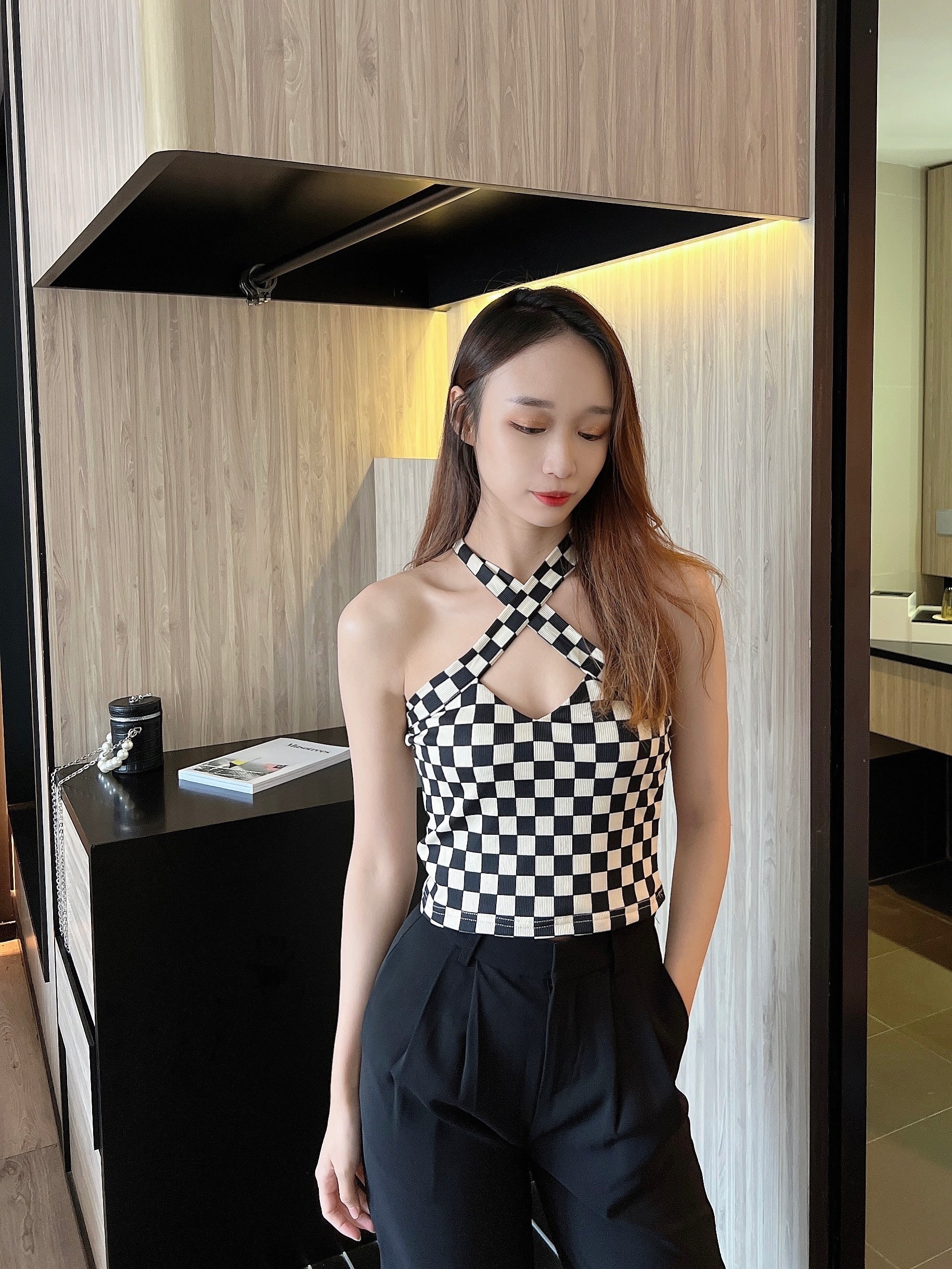 Aurora Checkered top Brown – Miyako Style Online Fashion
