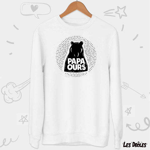 Vue intégrale du pull "Papa Ours", montrant la qualité du tricot et l'élégance