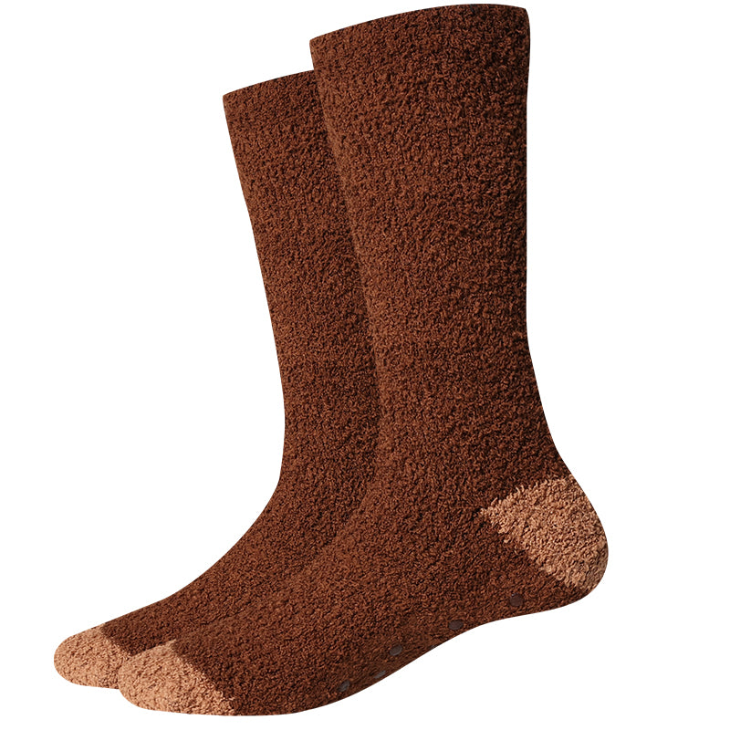 Solid Brown Mens Fuzzy Socks