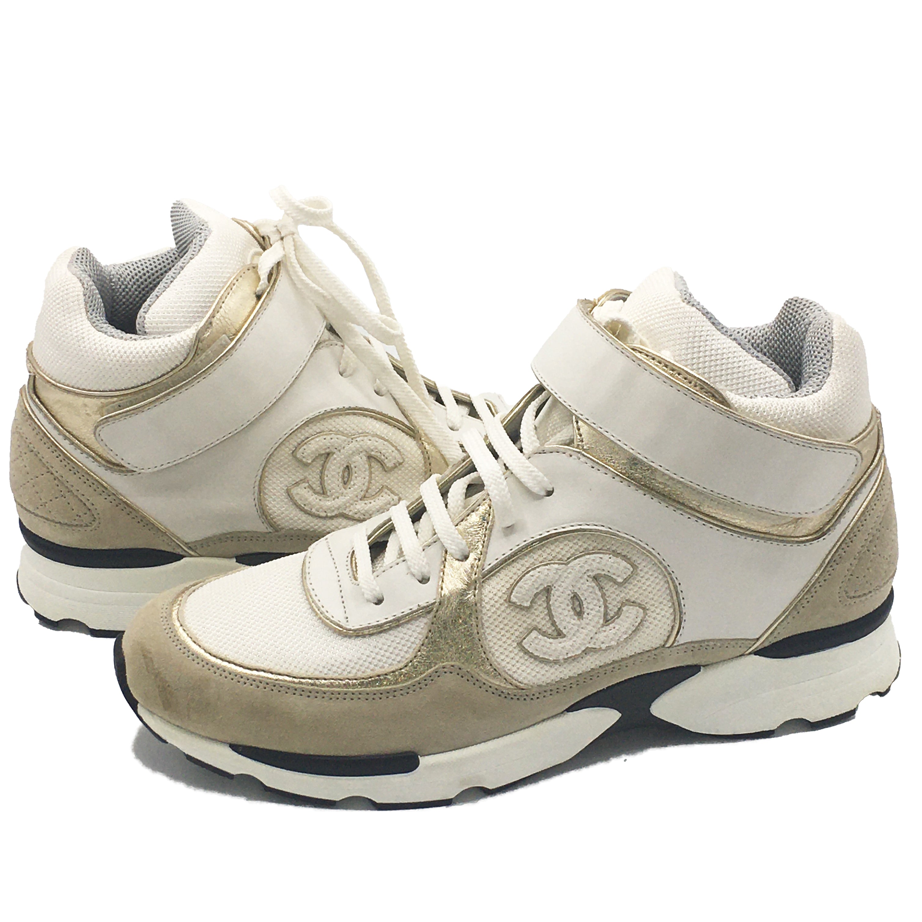 Chanel Beige High-Top CC Sneakers Trainers Suede Calfskin - Size  –  Luxury GoRound