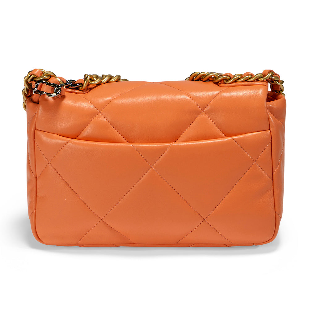 CHANEL Goatskin Quilted Medium Chanel 19 Flap Orange 555330  FASHIONPHILE