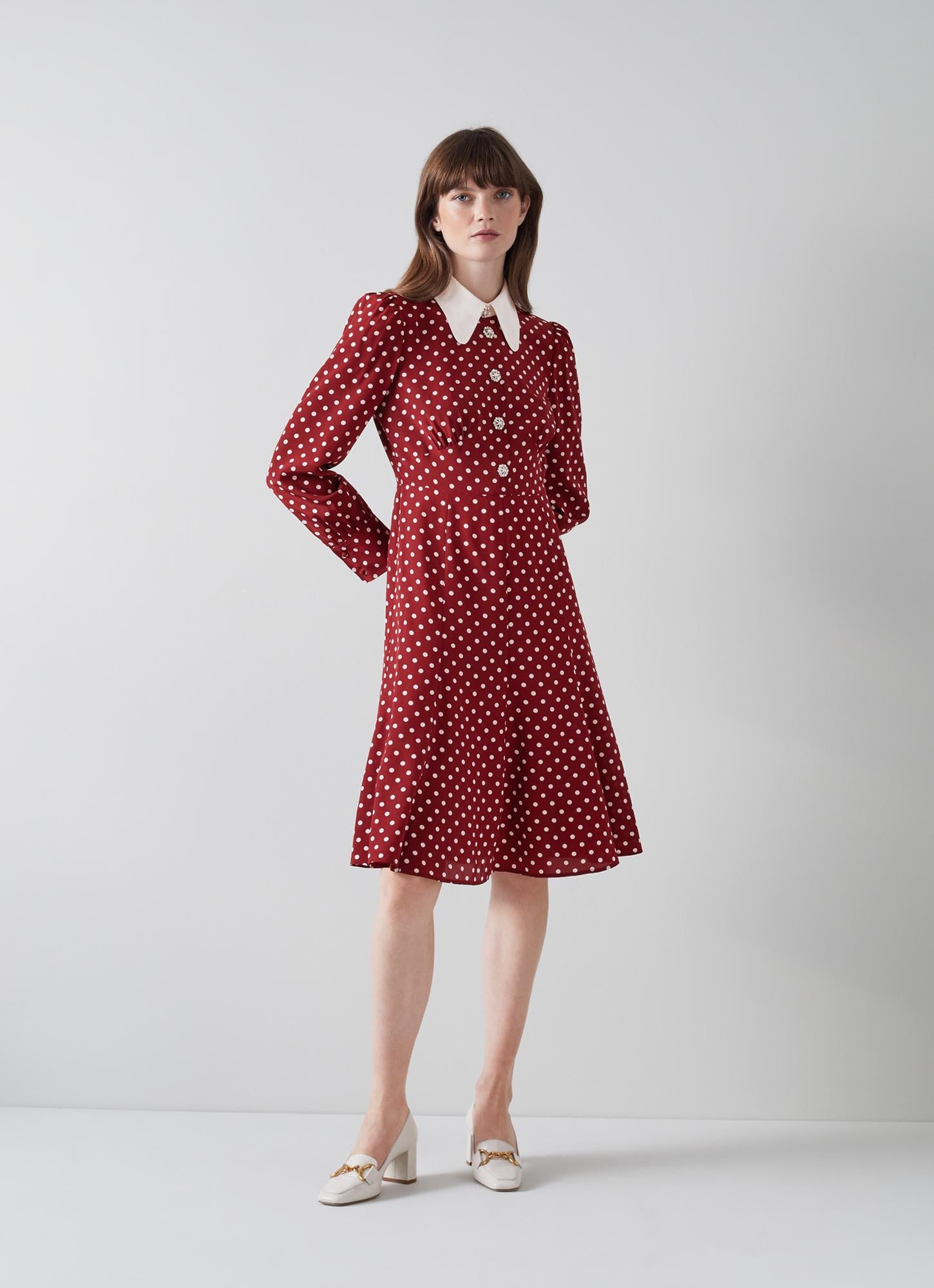 LK Bennett | Mathilde Red Multi Silk Dress | LK Borrowed