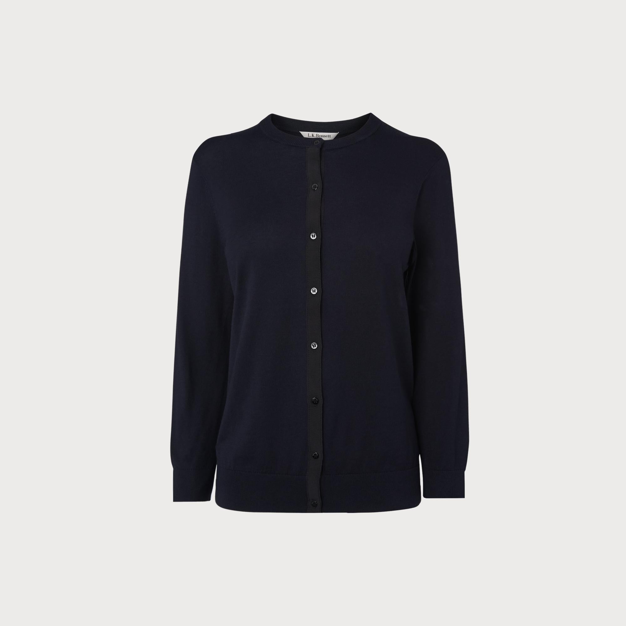LK Bennett | Madeline Navy Silk Cotton Cardigan | LK Borrowed