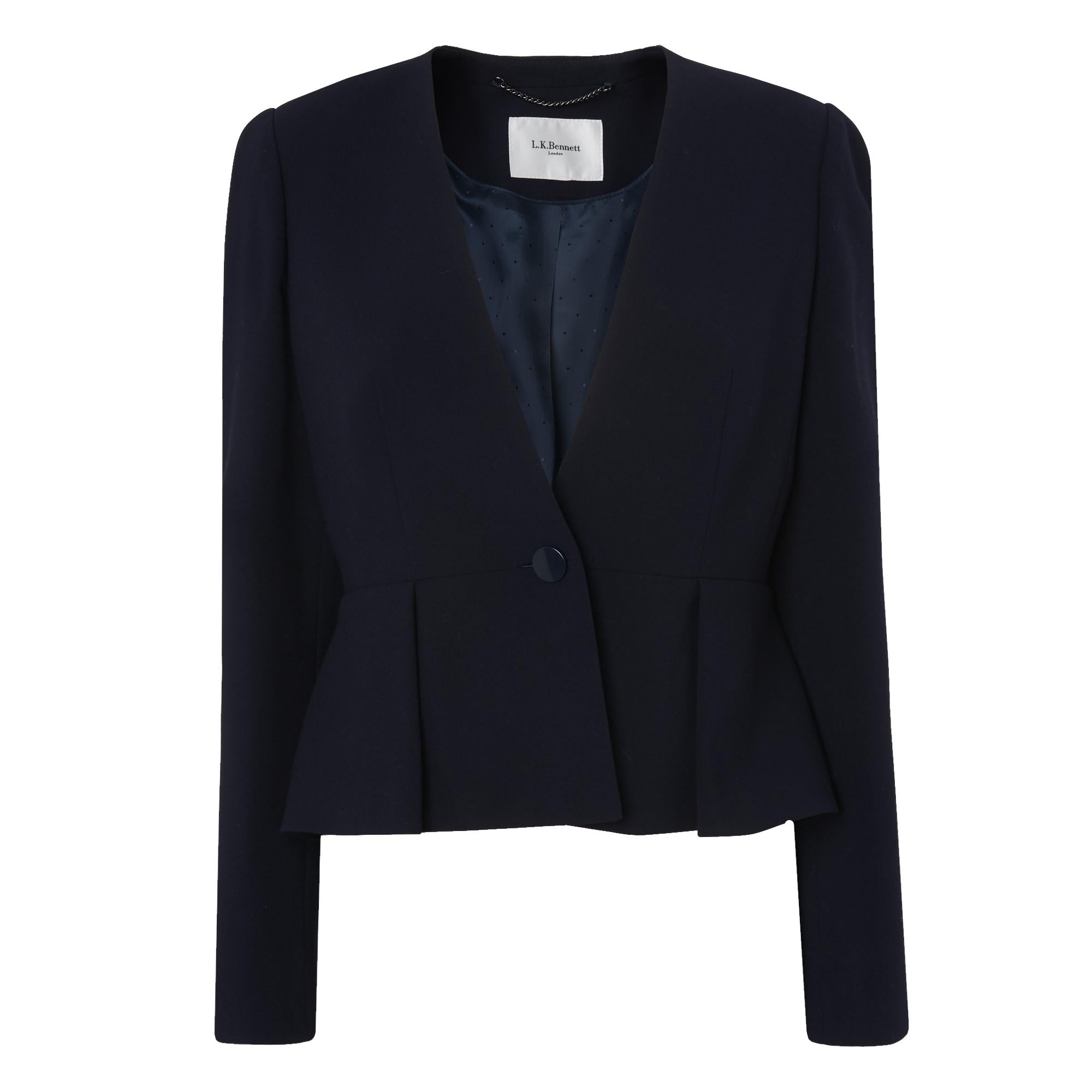 LK Bennett | Eres Navy Crepe Peplum Waist Jacket | LK Borrowed