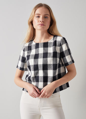 Maren Navy and Cream Large Check Top