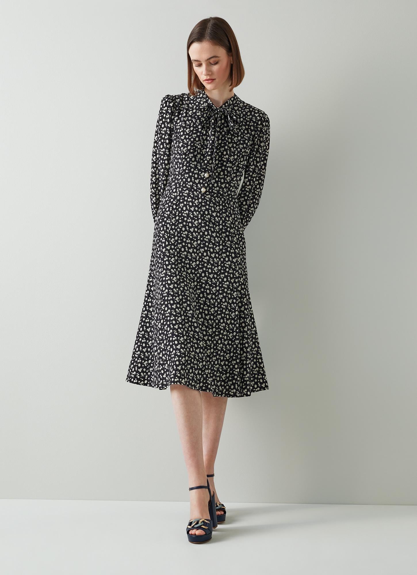 LK Bennett | Mortimer Black and White Fruity Floral Print Dress | LK ...