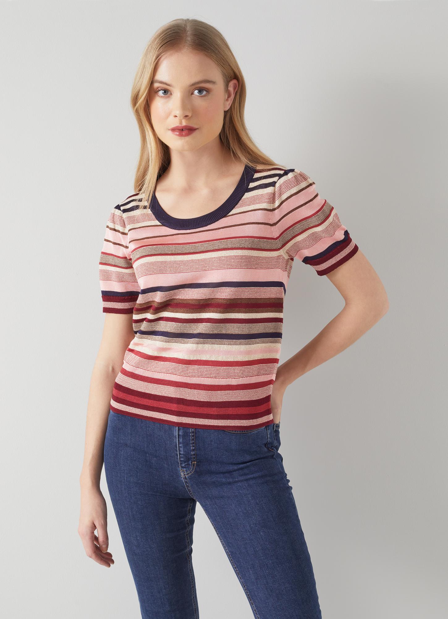 LK Bennett | Lillian Pink Lurex Stripe Knitted Top | LK Borrowed