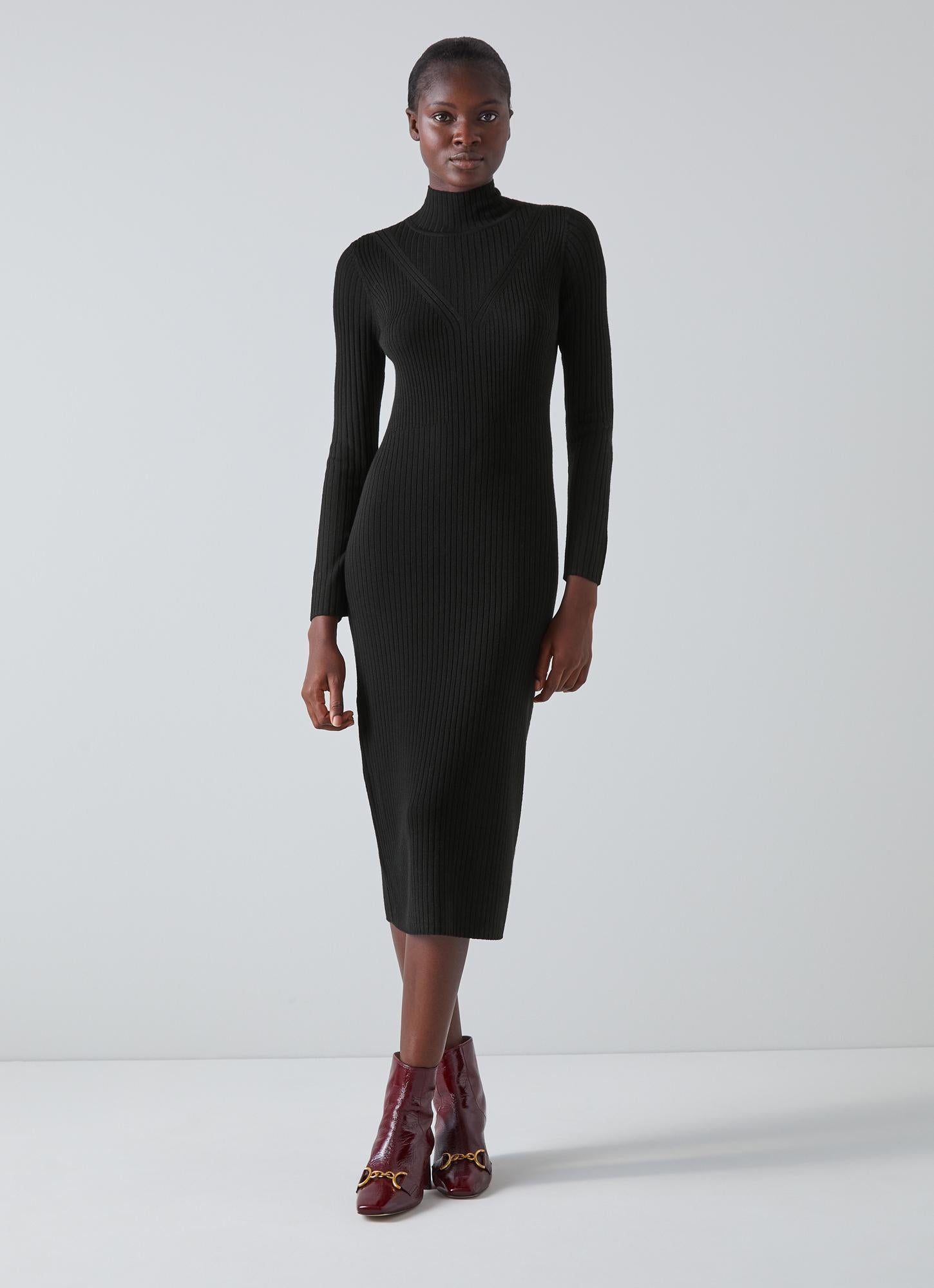 LK Bennett | Brigitte Black Merino Wool Ribbed Knitted Dress | LK Borrowed