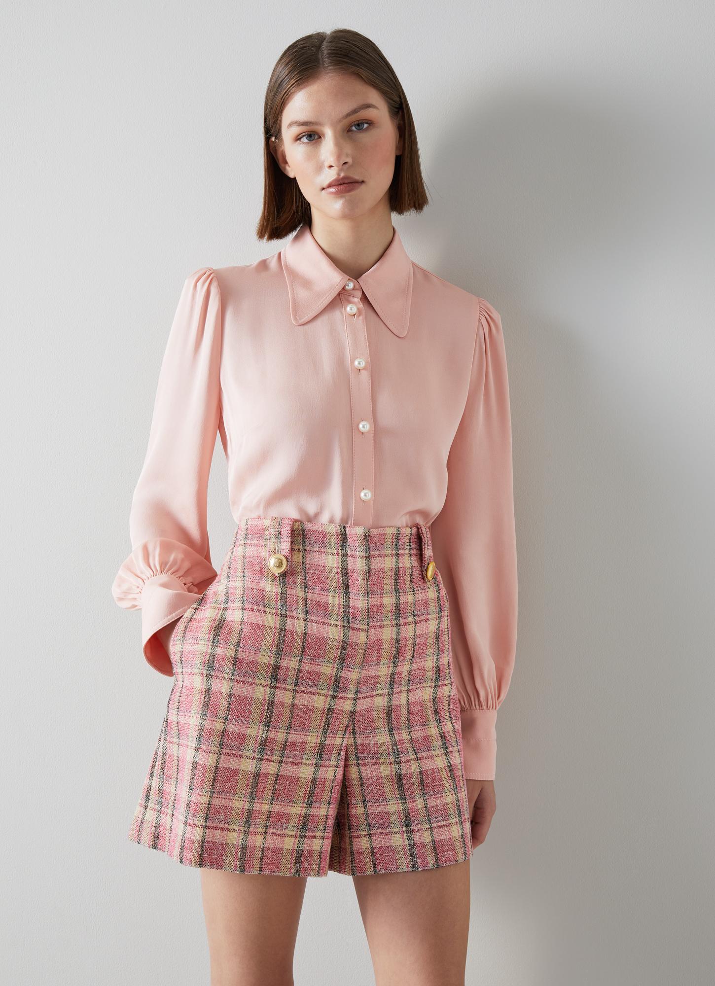 LK Bennett | Eliza Pink Cotton-Raffia Blend Check Tweed Shorts | LK ...