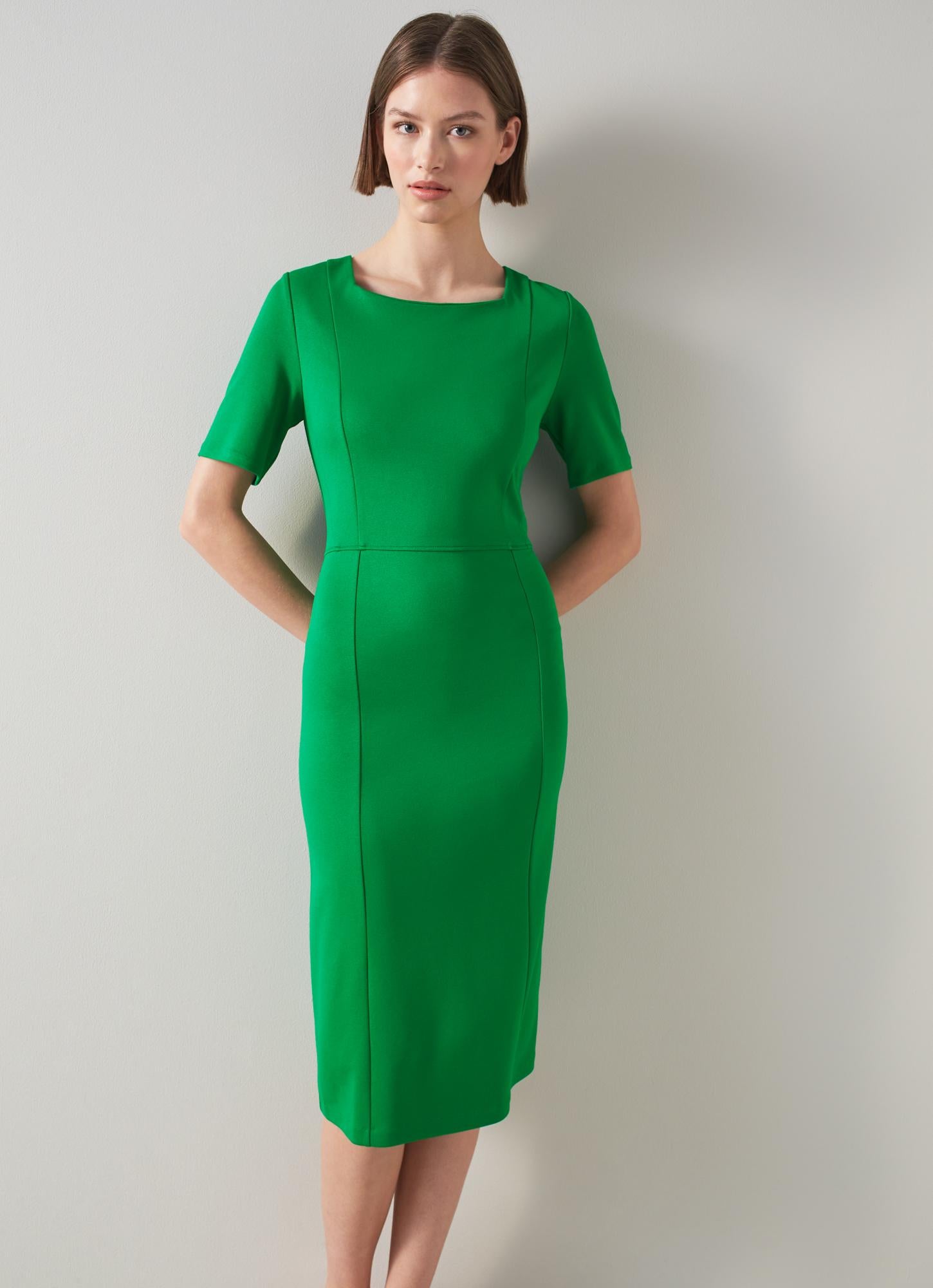 LK Bennett | Sienna Green LENZING™ ECOVERO™ Viscose Blend Shift Dress ...