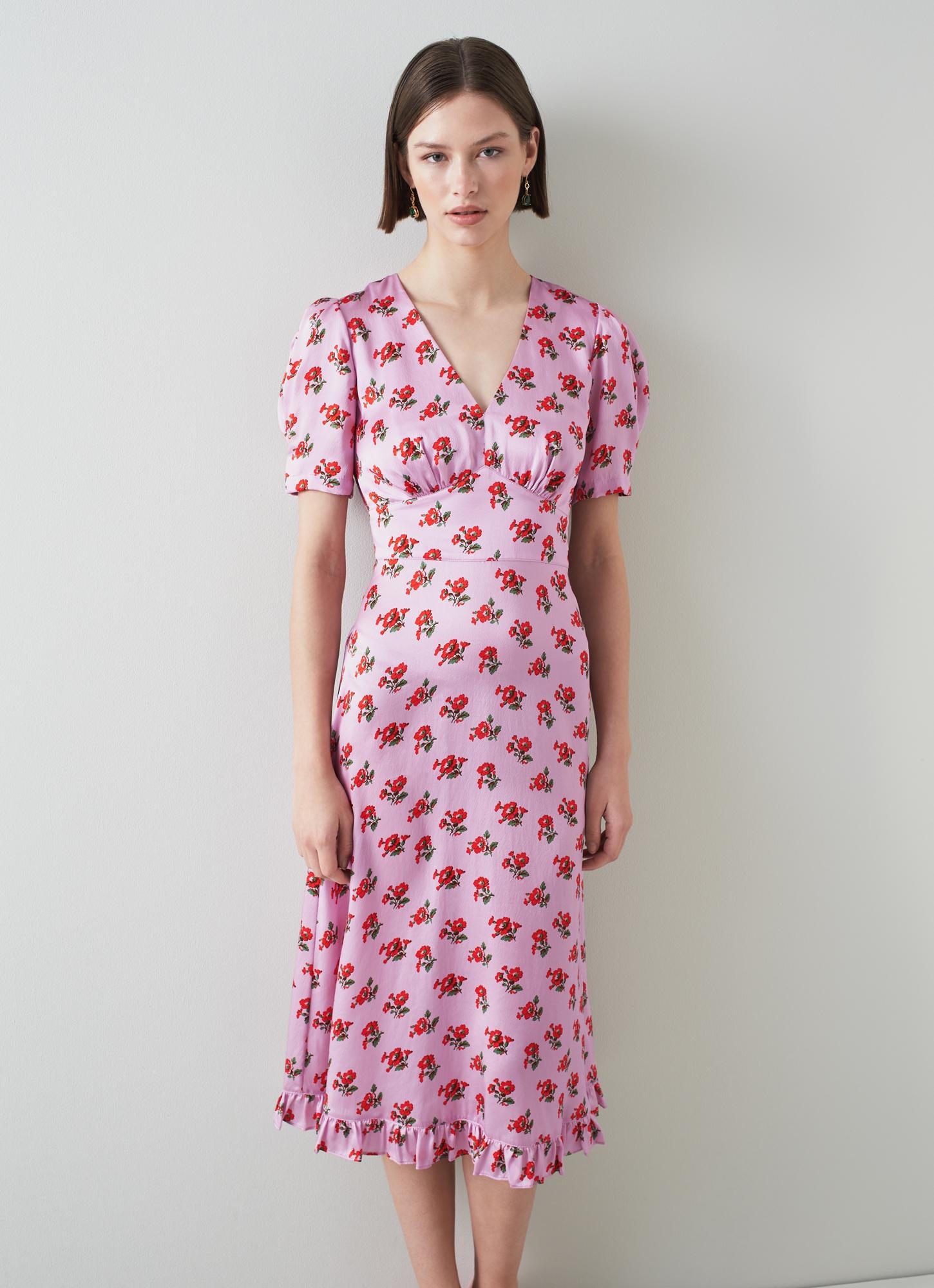 LK Bennett | Elson Lilac Silk Primula Print Dress | LK Borrowed