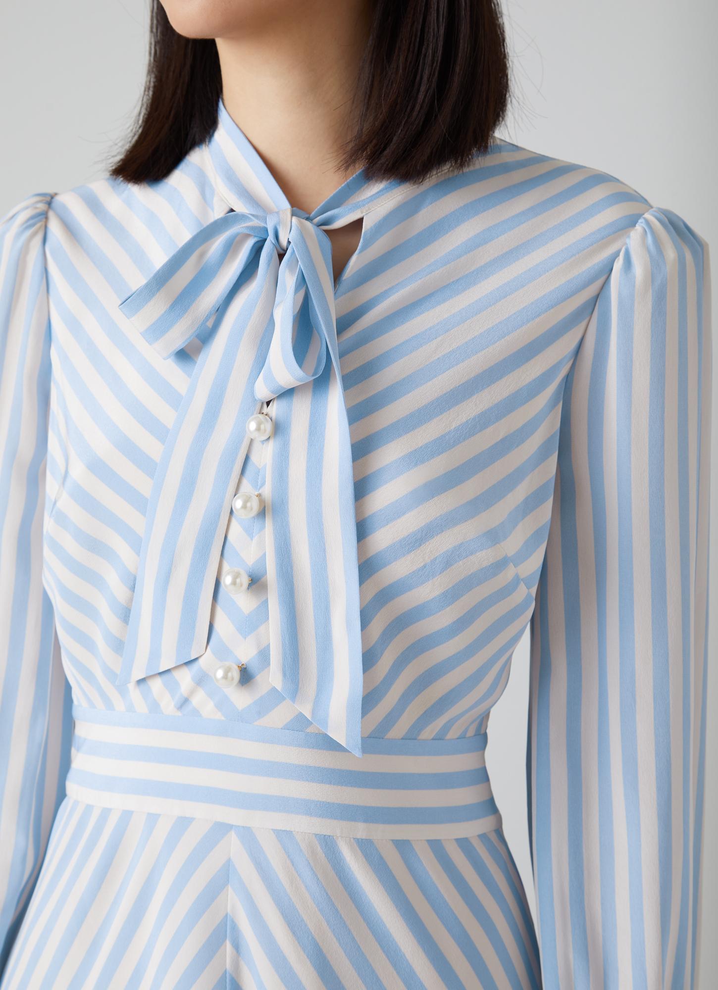 LK Bennett | Marcellin Blue and Cream Stripe Silk Dress | LK Borrowed