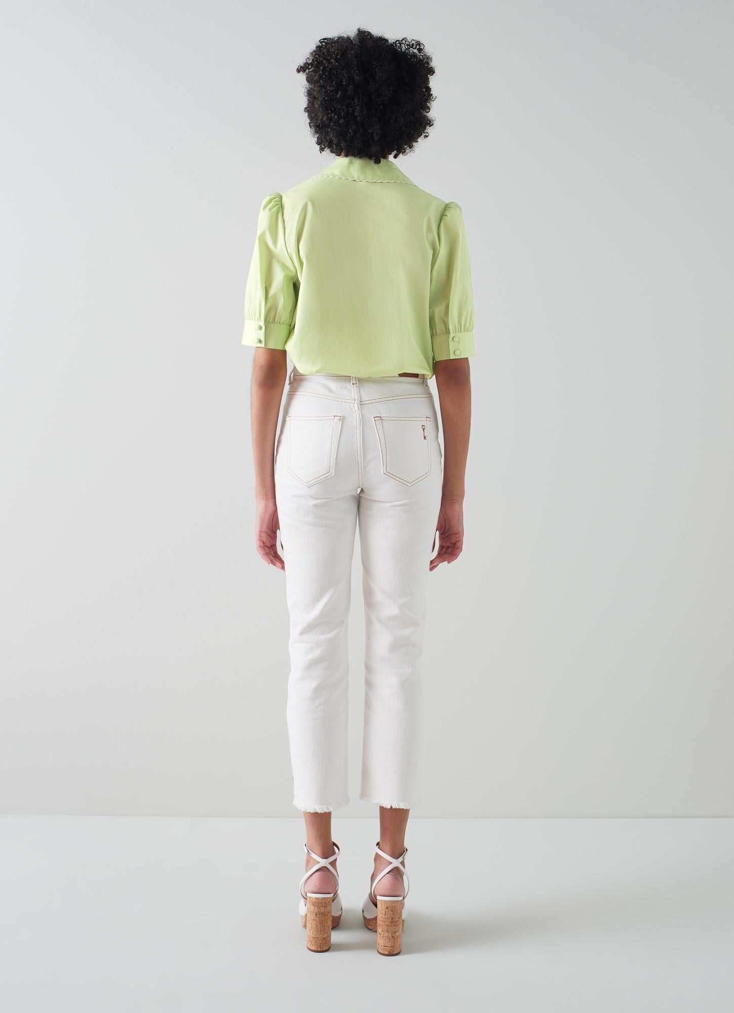 LK Bennett | Bay Pistachio Cotton Scallop Collar Blouse | LK Borrowed