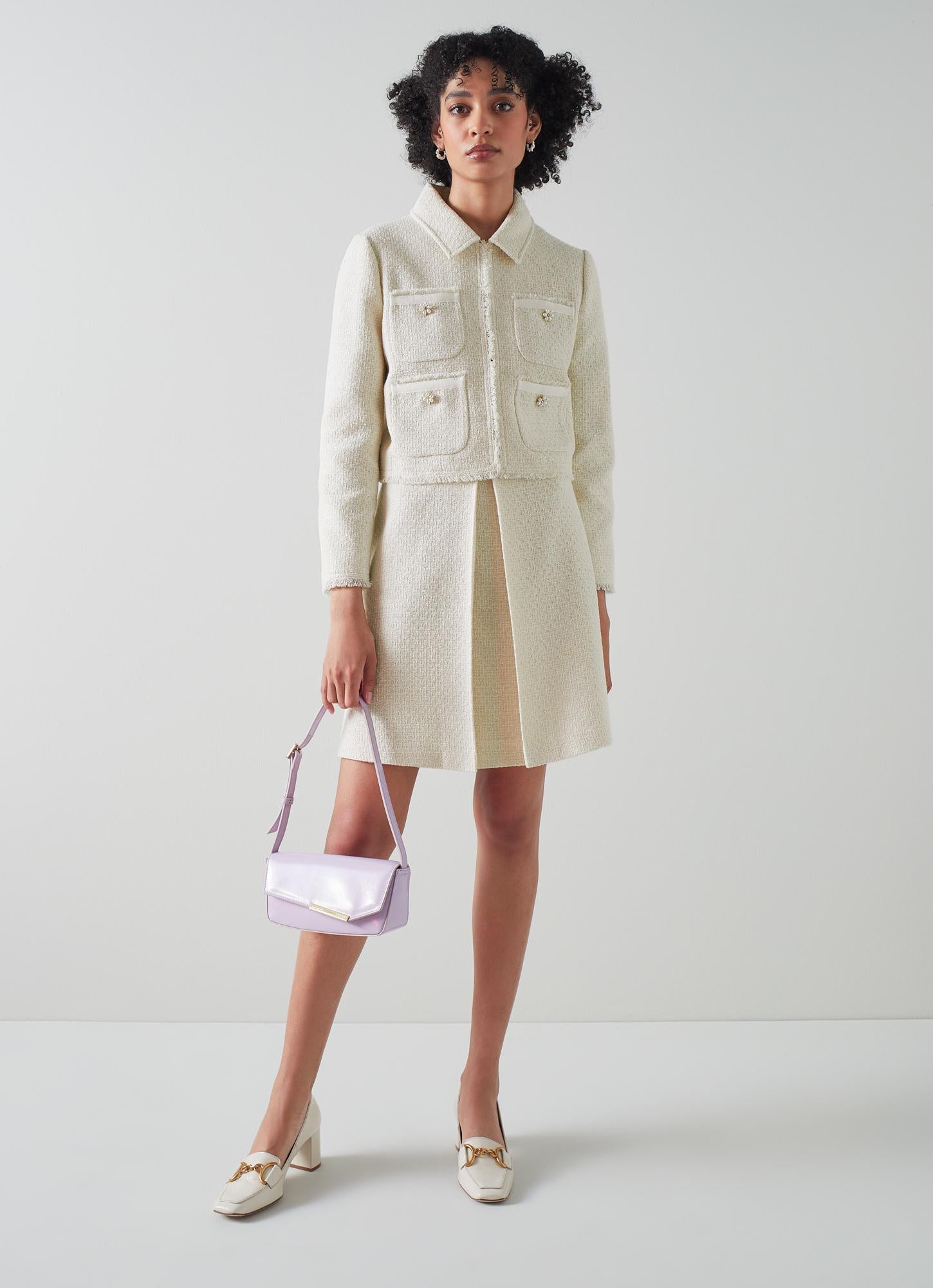 LK Bennett | Ada Cream and Silver Recycled Cotton Tweed Jacket | LK ...