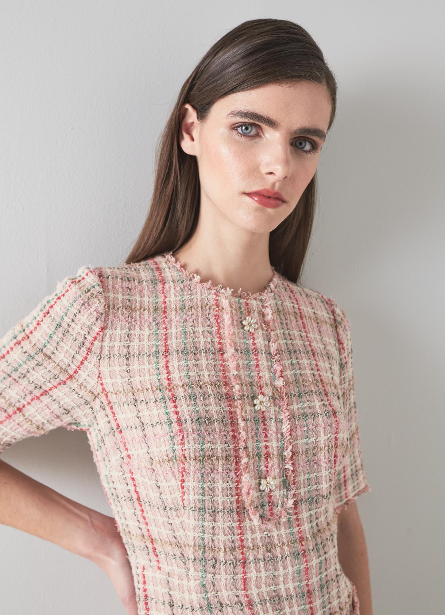 LK Bennett | Mabel Pink and Green Tweed Dress | LK Borrowed