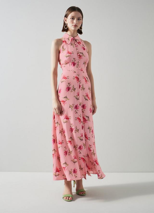 LK Bennett | Flori Pink Poppy Print Silk Cutaway Dress | LK Borrowed