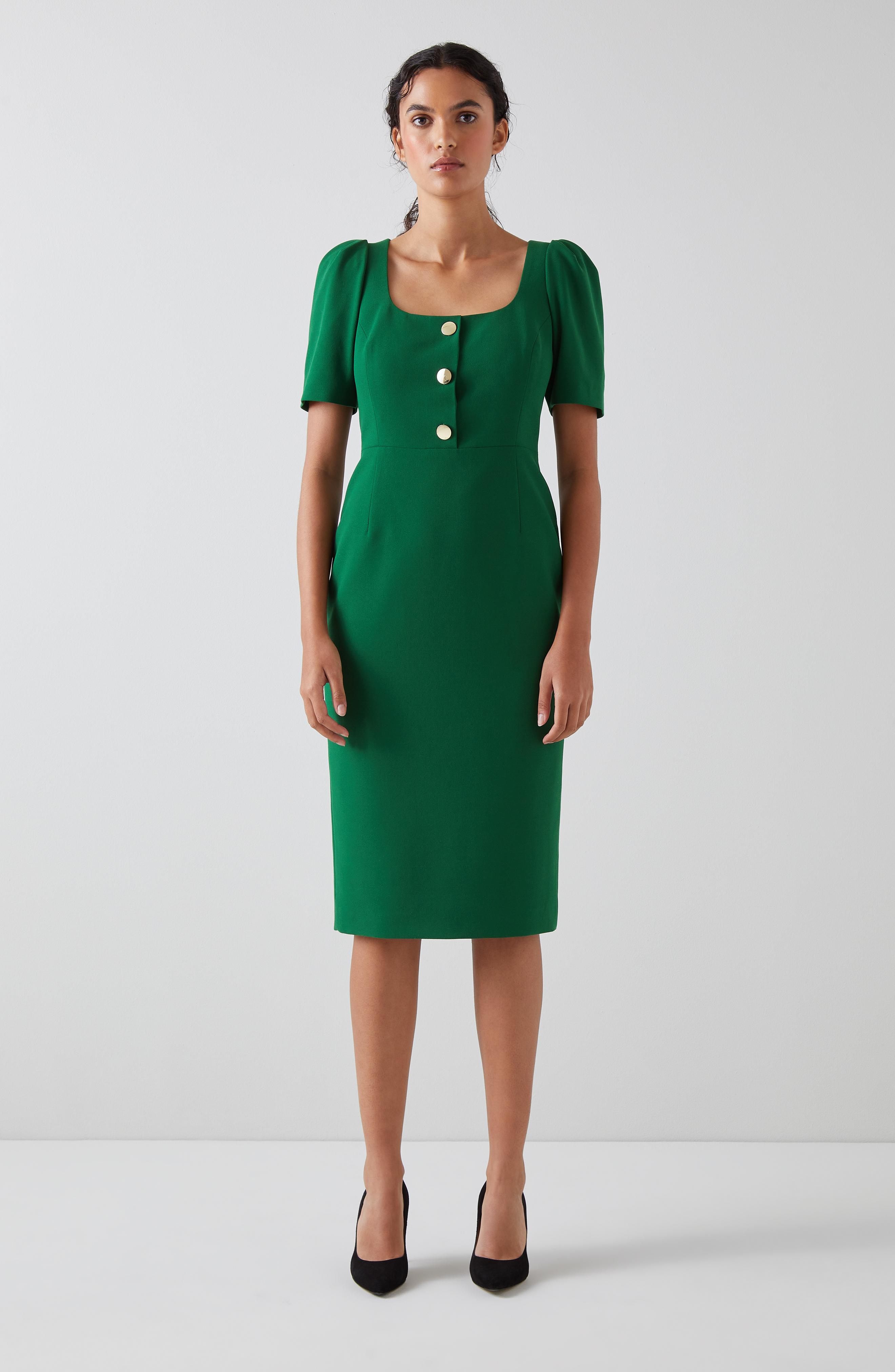 LK Bennett | Folly Green Crepe Shift Dress | LK Borrowed