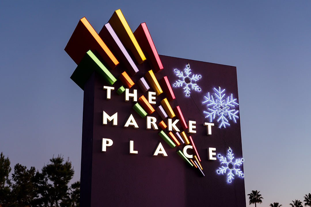 A festive holiday display at The Market Place shopping center.