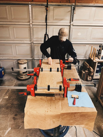 Craftsman Gluing up a hardwood cherry panel