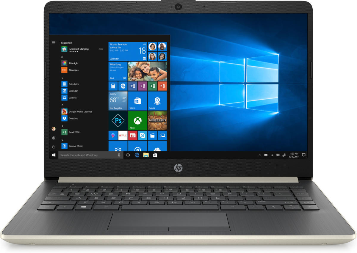  HP Notebook 14" HD Laptop AMD A4-9125 2.3 GHz 4 GB DDR4 64 GB eMMC AMD Radeon R3 Graphics Windows 10 Home - 14-DK0011DS 