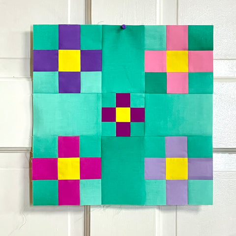 Blooming Meadows quilt block by Cristy Fincher