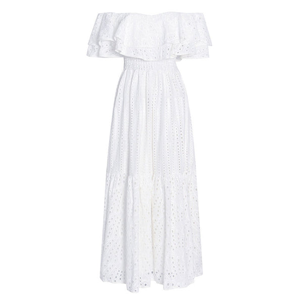 Sexy Scalloped Strapless Smocked Broderie Anglaise Tiered Ruffled Mini –  Luxedress
