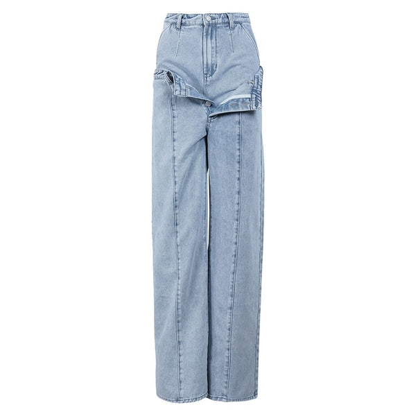 Trendy High Waist Wide Leg Ripped Boyfriend Jeans - Light Blue – Luxedress