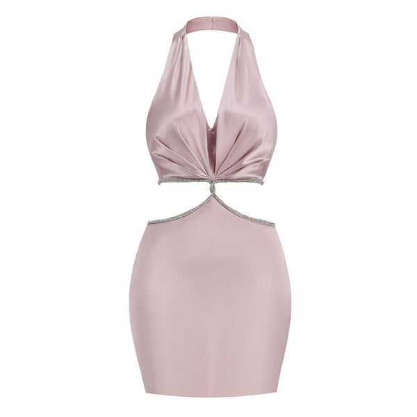Silky Satin Square Neck Suspender Strap Party Mini Dress - Pink – Rosedress