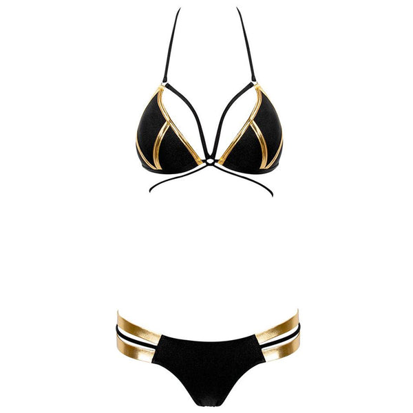Spaghetti Strap Scoop Neck Brazilian Bralette Bikini Top - Black