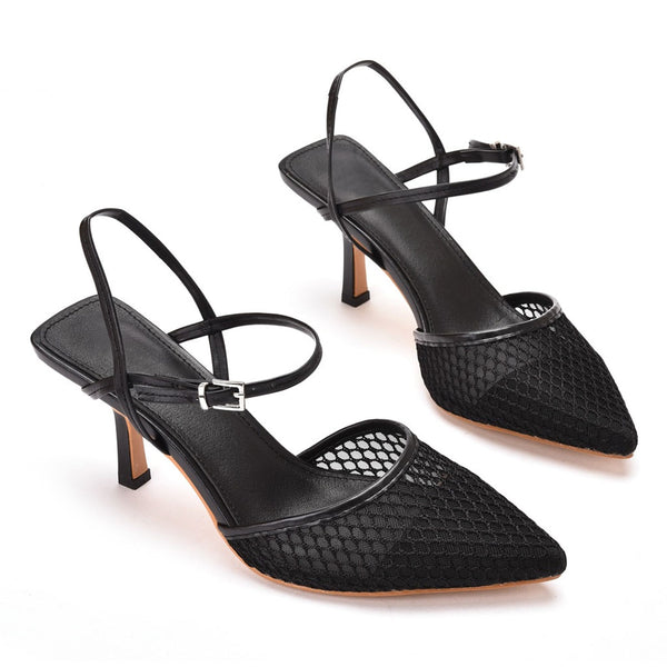 Modern Solid Crisscross Mesh Net Stiletto Mules - Black – Luxedress