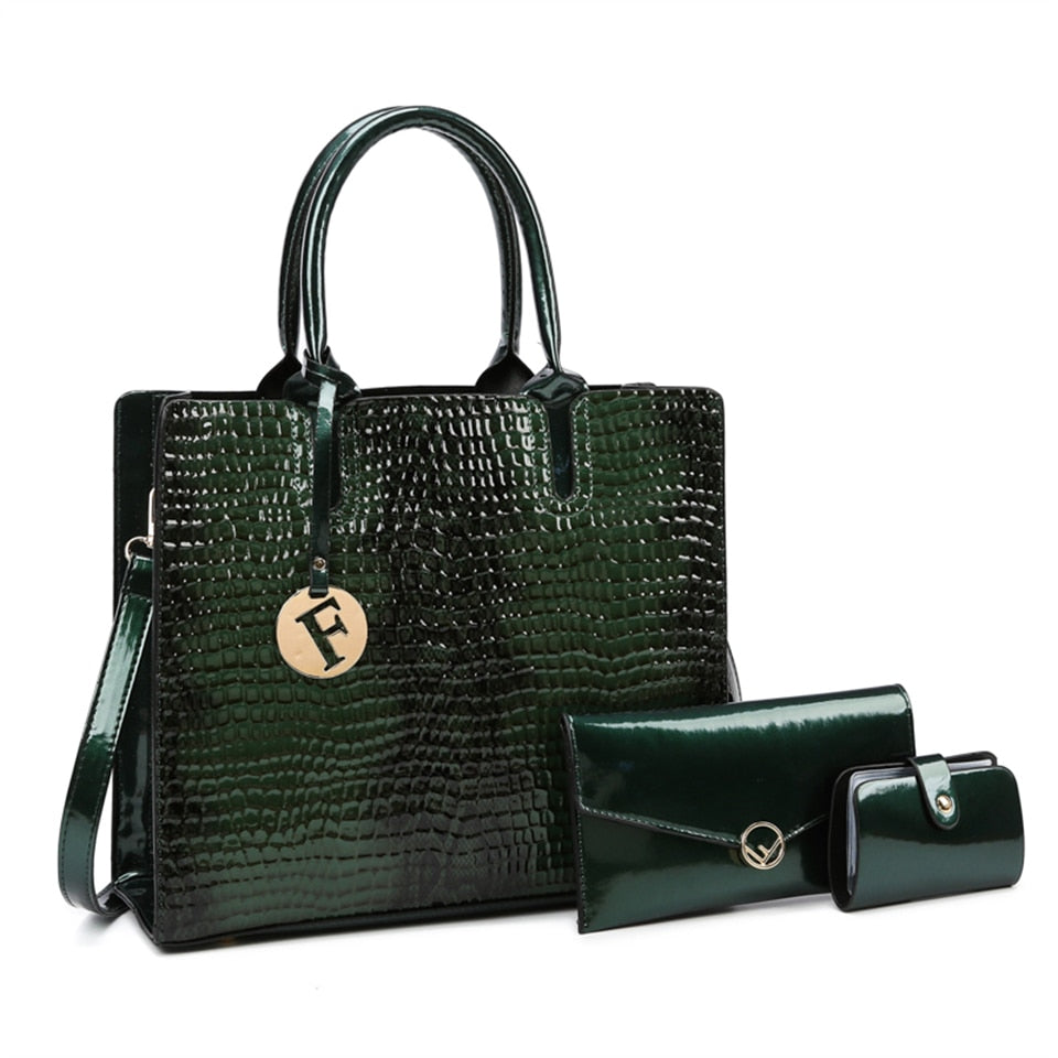 CoCopeaunt 3 Sets Casual New Leather Women Tote Bag Luxury Handbags  Crocodile Pattern Ladys Bags Designer Brand Shoulder Messenger Bag 