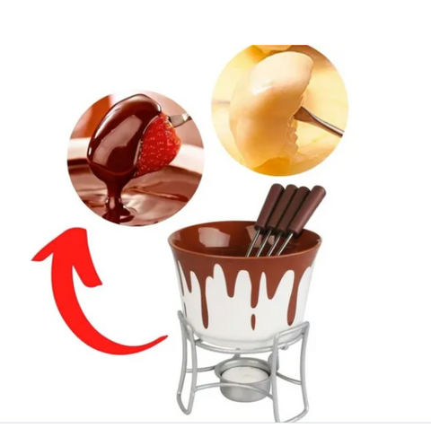 fondue conjunto chocolate queijo morango