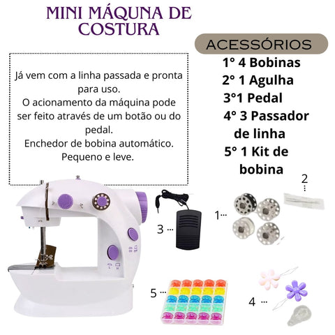 Mini Máquina de Costura Portátil com Pedal Bivolt - LineExpress