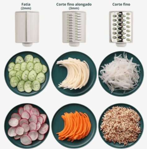 Processador Cortador e Fatiador de Alimentos Manual Multiuso 3 em 1 - GreenPro