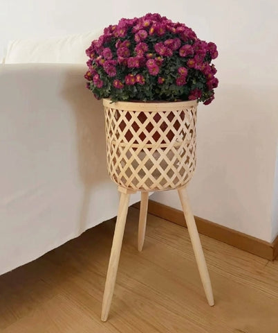 Vaso de Bambu Trançado com Suporte -  Flowers X