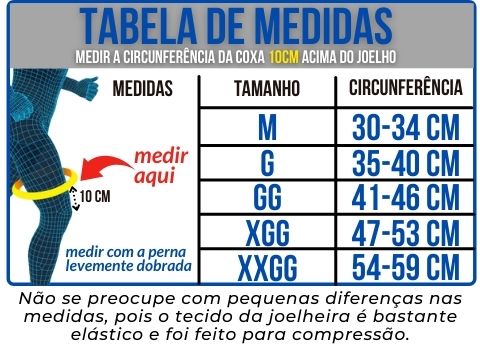 Tabela de Medidas da Joelheira Articulada Ortopédica de Compressão