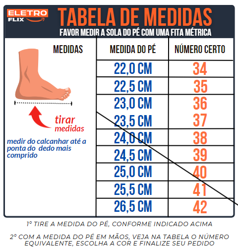 Tabela de medidas Bota Feminina Texas