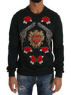 Dolce & Gabbana Green Crystal Heart Roses Gun Sweater