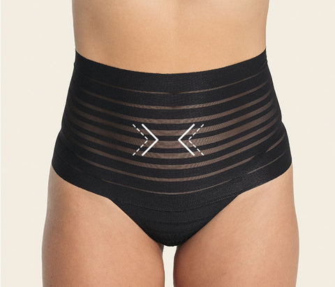 Slimming Lace Stripe High-Waisted Thong Panty