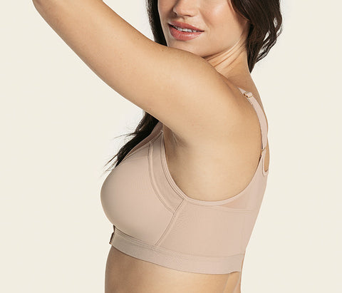 Womens Full Coverage Front Closure Wire Free Back Support Posture Bra Taupe  Tan 44C