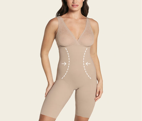 Sheer Stripe Detail Sculpting Bodysuit