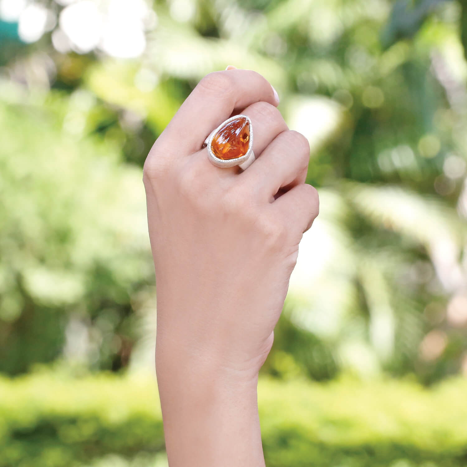 Big Cabachon Citrine Bezel Set Silver Ring