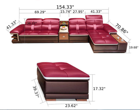 Modish Comfy Leather Palatial Sectional Sofa Set / Lixra
