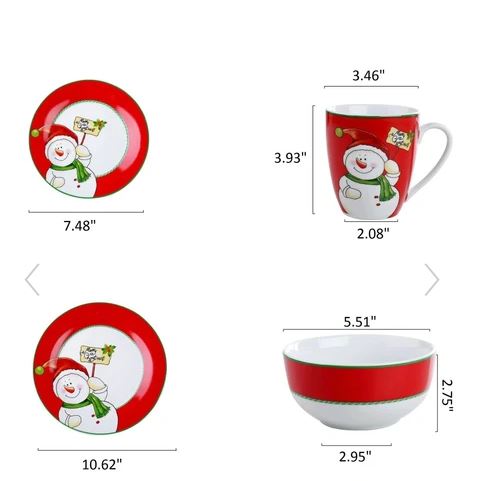 Christmas Snowman Designer Porcelain Dinner Tableware Set With Mug-Lixra