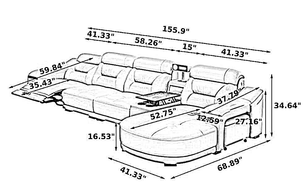 Power Leather Recliner Sectional Sofa / Lixra