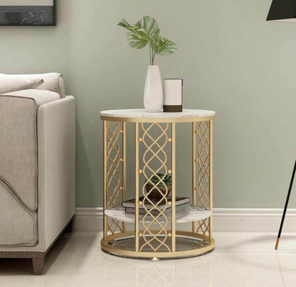 end table with lamp and storage