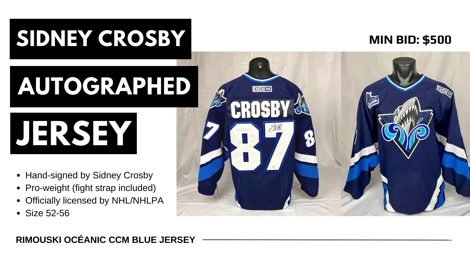 Sidney Crosby signed Oceanic Rimouski Jersey. Frameworth Auctions