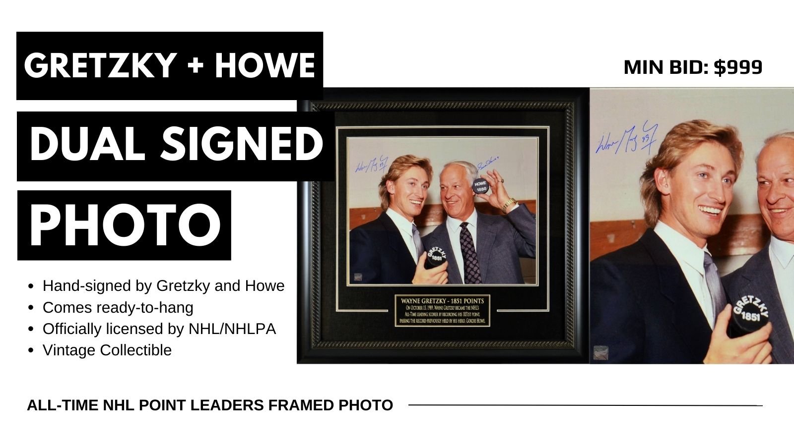 Wayne Gretzky and Gordie Howe Dual-Signed NHL All-Time Point Leaders Photo. Frameworth Auctions