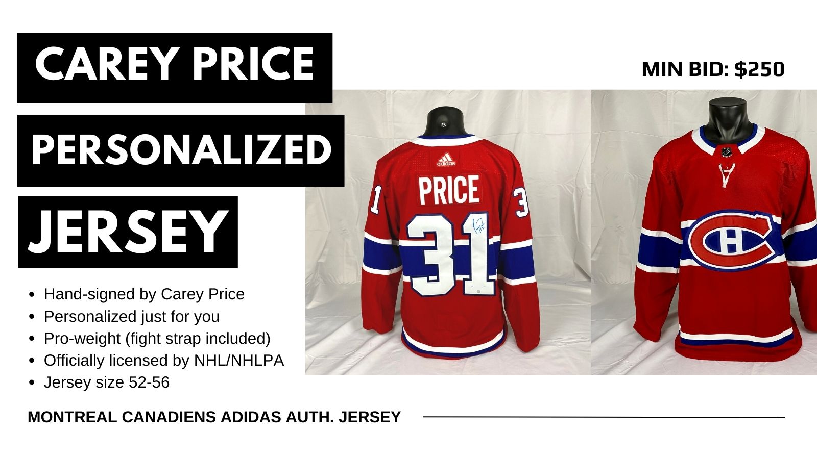 Carey Price personalized montreal canadiens jersey. Frameworth Auctions