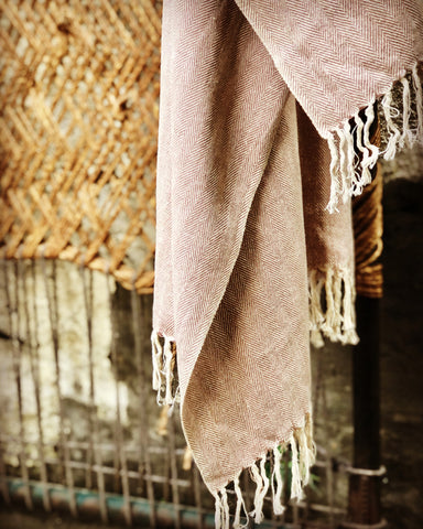 Cotton Herringbone Throw on a Traditional Charpai